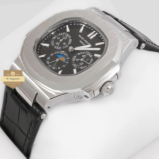 LATEST COLLECTION CHRONOGRAPH SILVER CASE WITH BLACK DIAL & LEATHER STRAP
