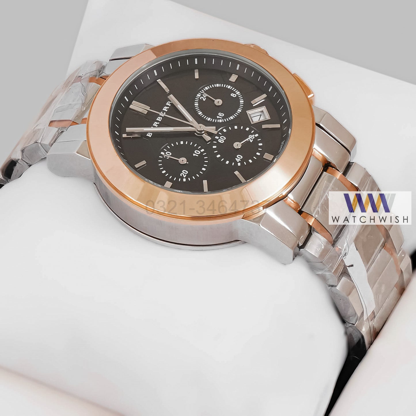 LATEST COLLECTION CHRONOGRAPH TWO TONE ROSE GOLD WITH BLACK DIAL LADIES WATCH