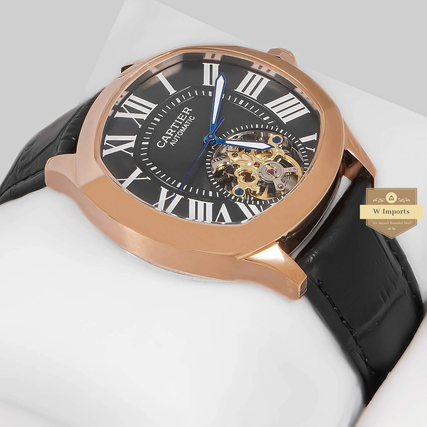 LATEST COLLECTION TOURBILLON ROSE GOLD CASE WITH BLACK DIAL & LEATHER STRAP