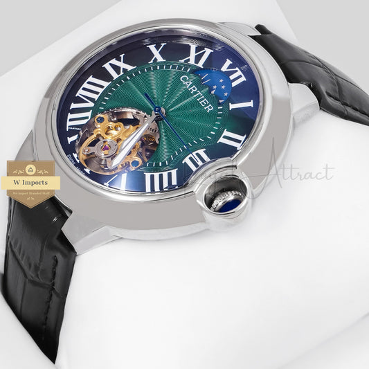 Latest Collection Ballon Bleu Tourbillon Silver Case With Black Leather Strap