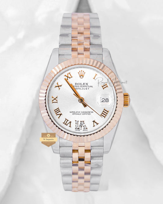 Premium Ladies Collection 31 Two Tone Rose Gold With Silver Dial Fluted Bezel & Roman Index Automatic Watch Ew Factory