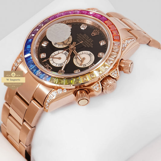 LATEST COLLECTION CHRONOGRAPH 40 RAINBOW EDITION ROSE GOLD WITH BLACK DIAL ZR FACTORY