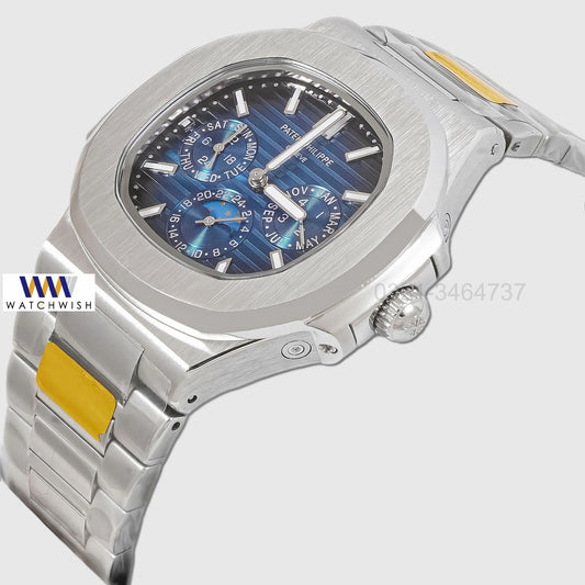 LATEST COLLECTION MOON PHASE CHRONOGRAPH SILVER CASE WITH BLUE DIAL AUTOMATIC WATCH