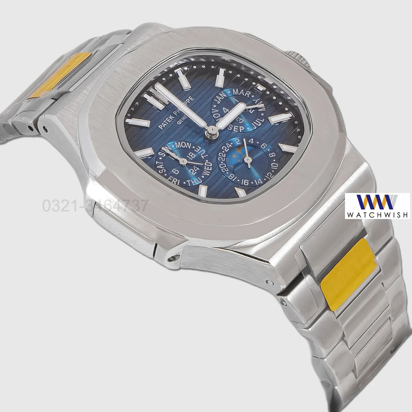 LATEST COLLECTION MOON PHASE CHRONOGRAPH SILVER CASE WITH BLUE DIAL AUTOMATIC WATCH