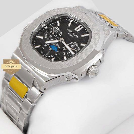 LATEST COLLECTION MOON PHASE CHRONOGRAPH SILVER CASE WITH BLACK DIAL AUTOMATIC WATCH