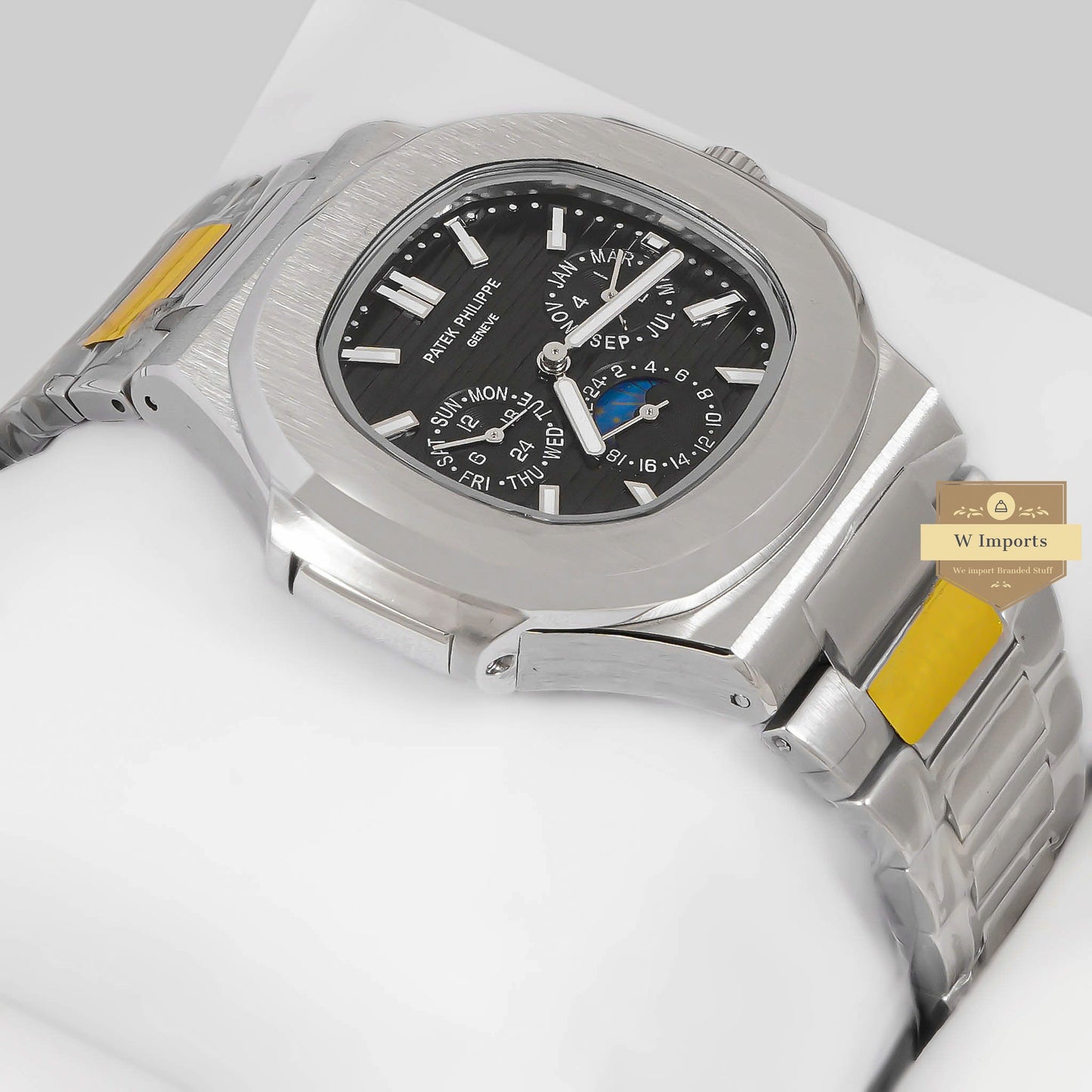 LATEST COLLECTION MOON PHASE CHRONOGRAPH SILVER CASE WITH BLACK DIAL AUTOMATIC WATCH