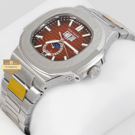 LATEST COLLECTION MOON PHASE SILVER WITH DEEP BROWN DIAL AUTOMATIC WATCH