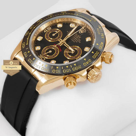 LATEST COLLECTION CHRONOGRAPH 40 YELLOW GOLD CASE WITH BLACK DIAL & RUBBER STRAP ZR FACTORY