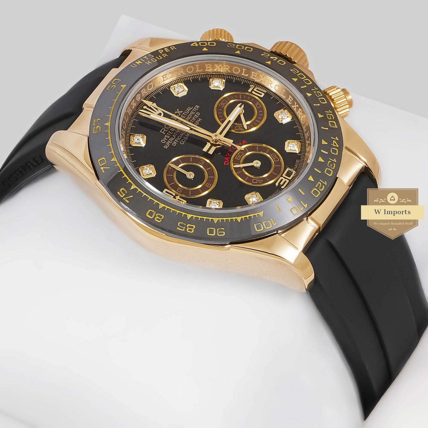 LATEST COLLECTION CHRONOGRAPH 40 YELLOW GOLD CASE WITH BLACK DIAL & RUBBER STRAP ZR FACTORY