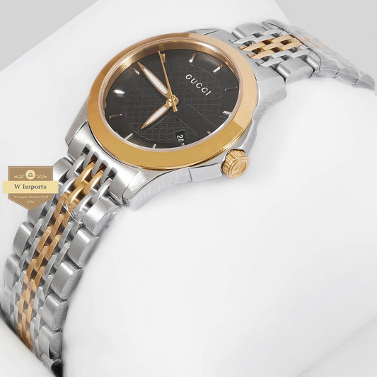 LATEST COLLECTION TWO TONE YELLOW GOLD WITH BLACK DIAL LADIES WATCH