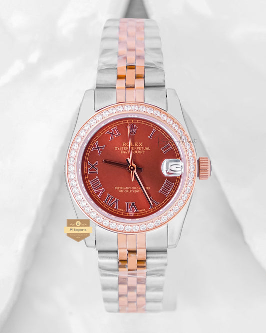 Latest Ladies Collection 31 Two Tone Rose Gold With Brown Dial Stone Bezel Automatic Watch ZR Factory