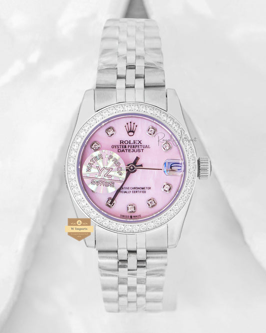 Latest Ladies Collection 31 Silver With Milky Pink Dial Stone Bezel Automatic Watch Zr Factory