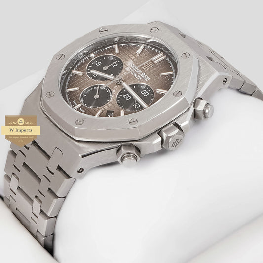 LATEST COLLECTION CHRONOGRAPH SILVER WITH LIGHT BROWN DIAL CHAIN WATCH