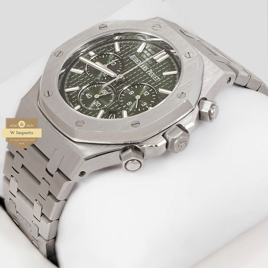 LATEST COLLECTION CHRONOGRAPH SILVER WITH GREEN DIAL CHAIN WATCH