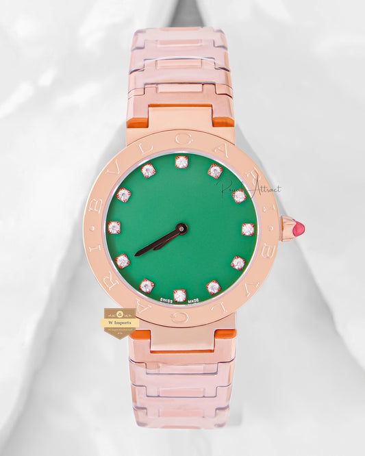 Latest Collection Rose Gold With Green Dial Ladies Watch