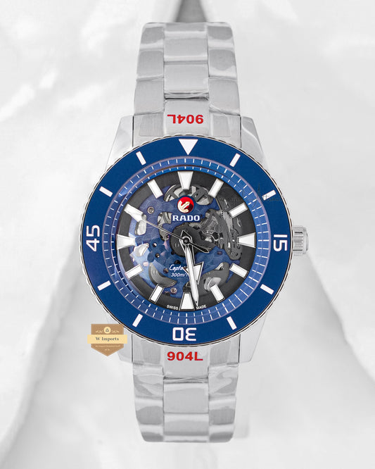 Latest Collection Skeleton Silver With Blue Dial And Bezel Chain Watch