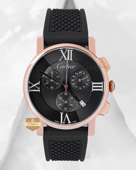 Latest Collection Chronoghraph Rose Gold Case With Black Dial & Pvc Strap