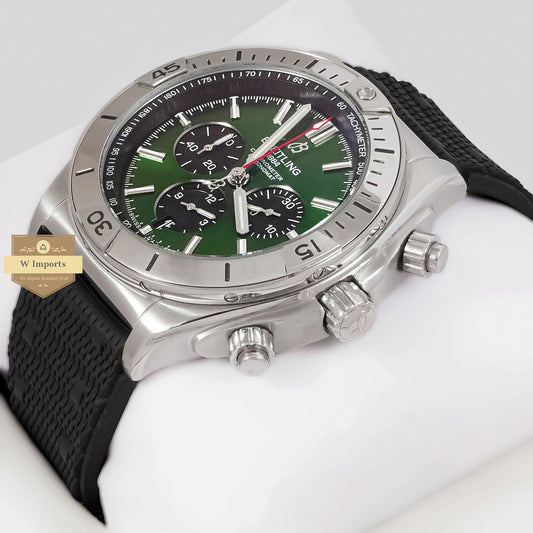 LATEST COLLECTION CHRONOGRAPH SILVER WITH GREEN DIAL AND BLACK PVC STRAP