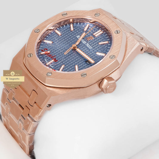 LATEST COLLECTION ROSE GOLD WITH BLUE DIAL CHAIN WATCH