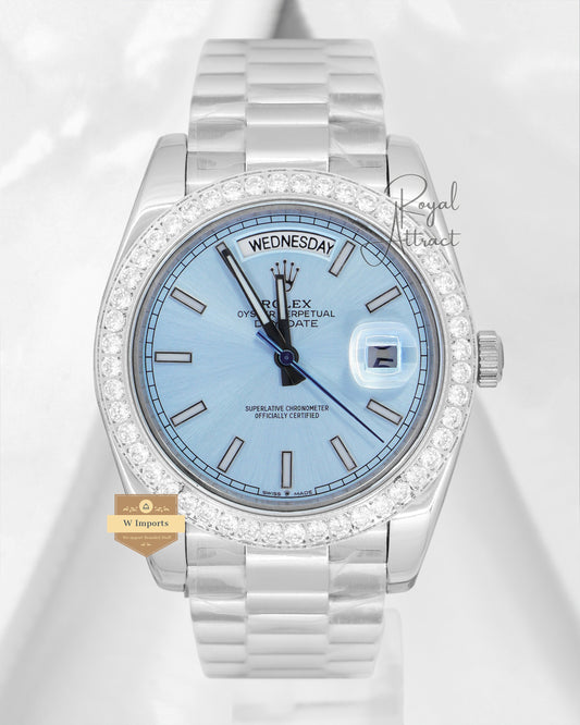 New Collection 40mm Silver With Sky Blue Dial Stone Bezel V3 Made