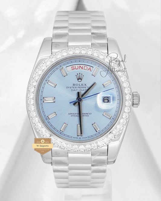 New Collection 40mm Silver With Sky Blue Dial Stone Bezel V3 Made