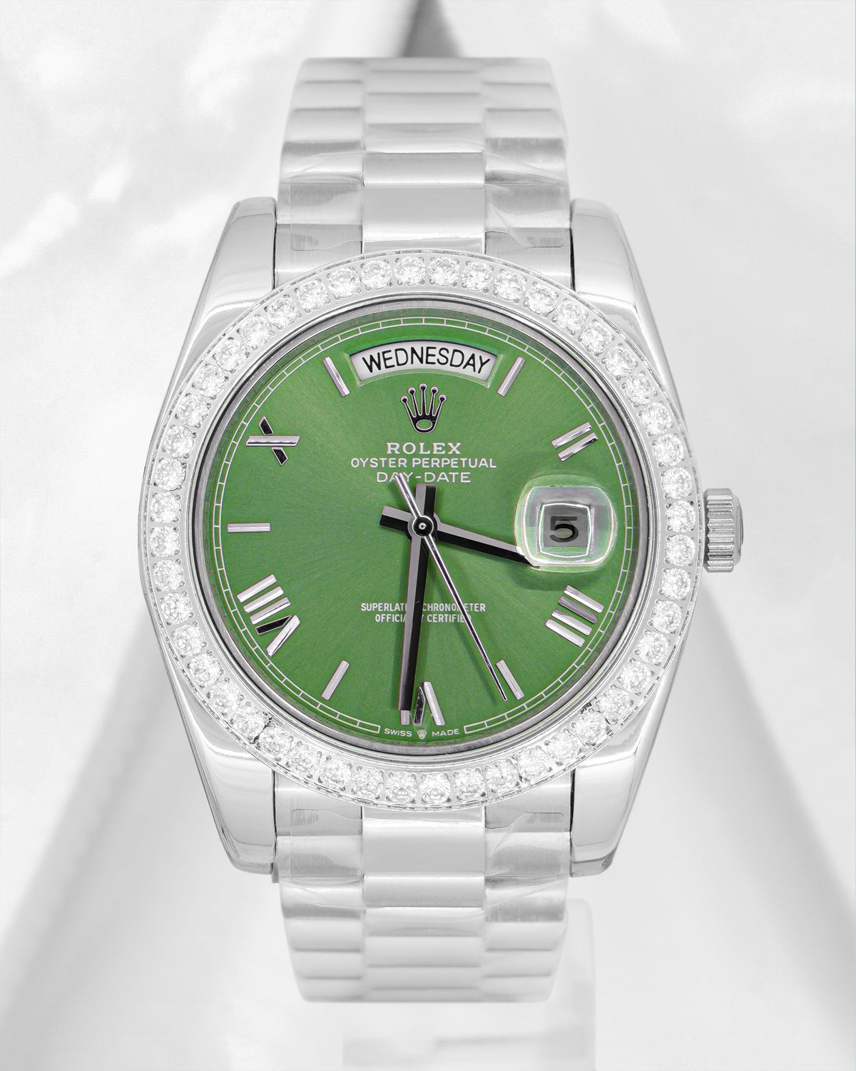 New Collection 40mm Silver With Green Dial Stone Bezel V3 Made