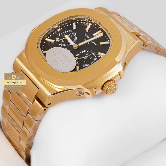 LATEST COLLECTION MOON PHASE CHRONOGRAPH YELLOW GOLD WITH BLACK DIAL AUTOMATIC WATCH
