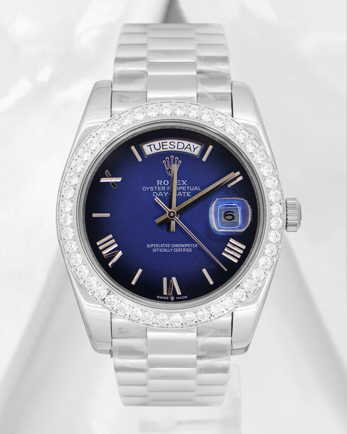 New Collection 40mm Silver With Blue Dial Stone Bezel V3 Made