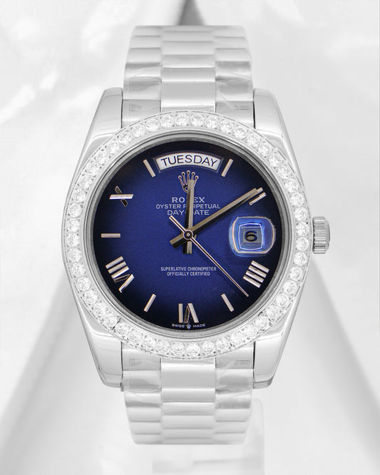 New Collection 40mm Silver With Blue Dial Stone Bezel V3 Made