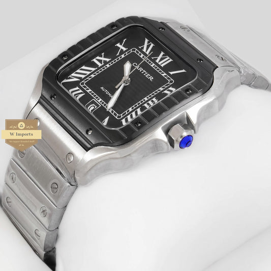 LATEST COLLECTION SILVER WITH BLACK BEZEL AND DIAL CHAIN WATCH (QUARTZ)