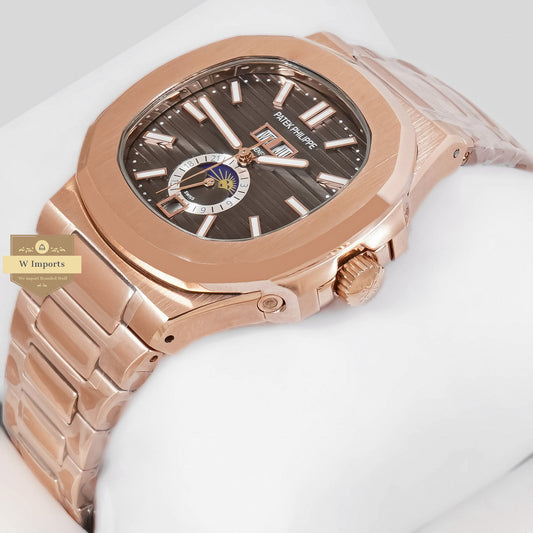 LATEST COLLECTION MOON PHASE ROSE GOLD WITH CHARCOAL GRAY DIAL AUTOMATIC WATCH