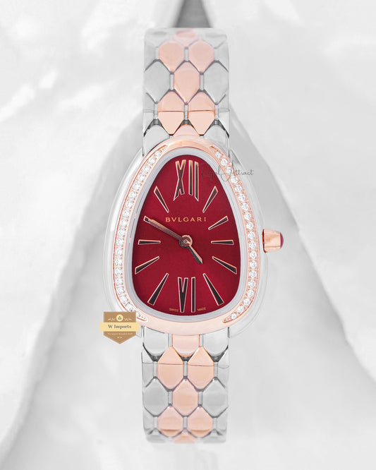 Latest Collection Two Tone Rose Gold With Red Dial Ladies Watch