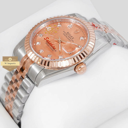 LATEST COLLECTION 36 ROSE GOLD TWO TONE WITH PEACH DIAL & STONE FIGURE ZR FACTORY