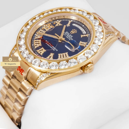 LATEST COLLECTION 40 YELLOW GOLD WITH BLUE DIAL STONE BEZEL AUTOMATIC WATCH ZR FACTORY