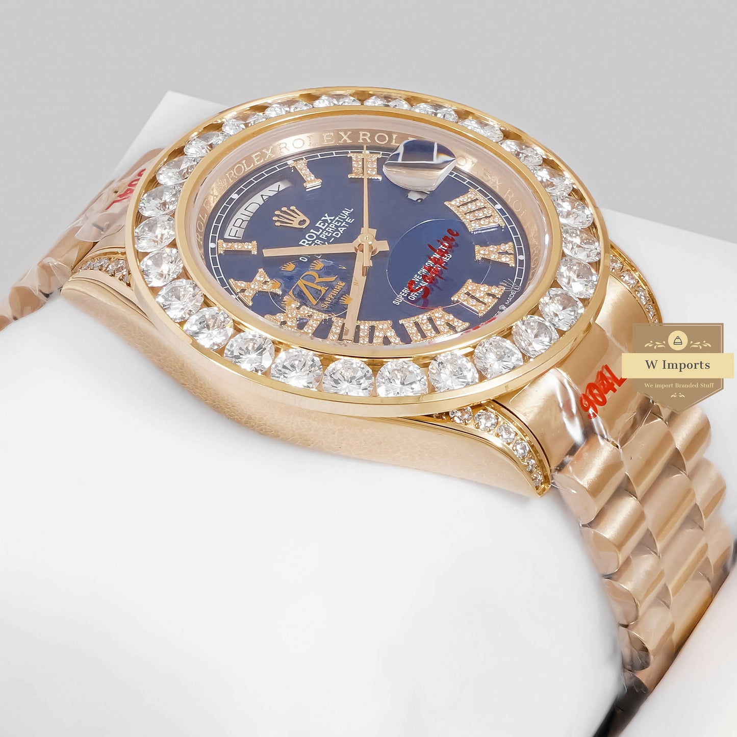 LATEST COLLECTION 40 YELLOW GOLD WITH BLUE DIAL STONE BEZEL AUTOMATIC WATCH ZR FACTORY