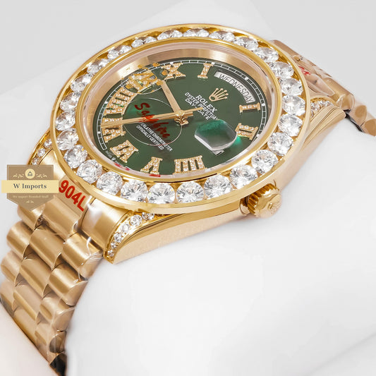 LATEST COLLECTION 40 YELLOW GOLD WITH GREEN DIAL STONE BEZEL AUTOMATIC WATCH ZR FACTORY