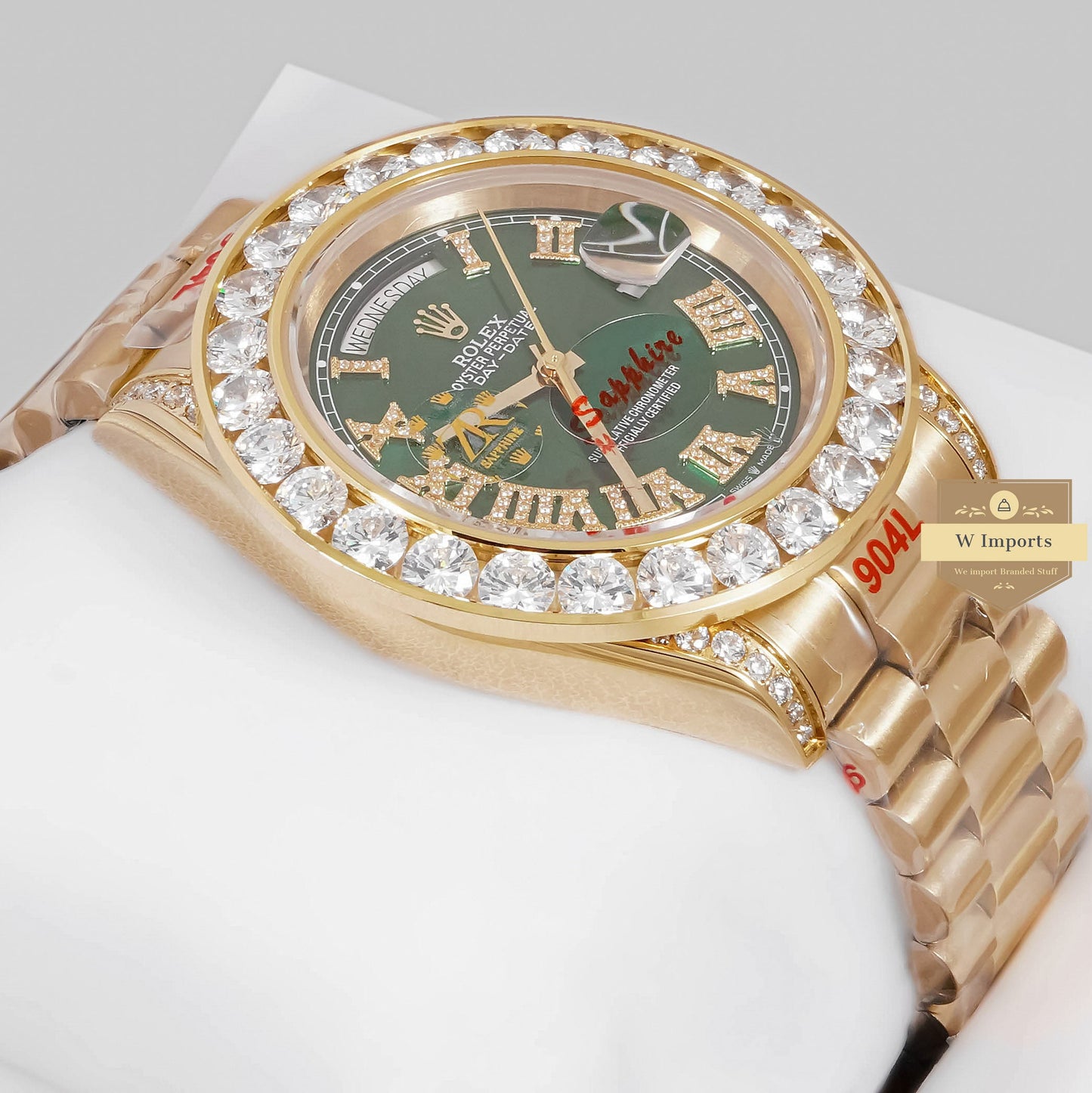 LATEST COLLECTION 40 YELLOW GOLD WITH GREEN DIAL STONE BEZEL AUTOMATIC WATCH ZR FACTORY