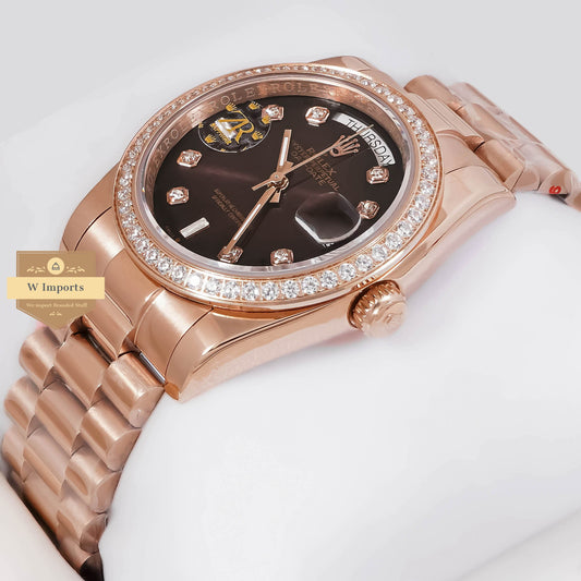 Latest Collection 36 Rose Gold With Brown Dial Stone Index & Bezel ZR Factory