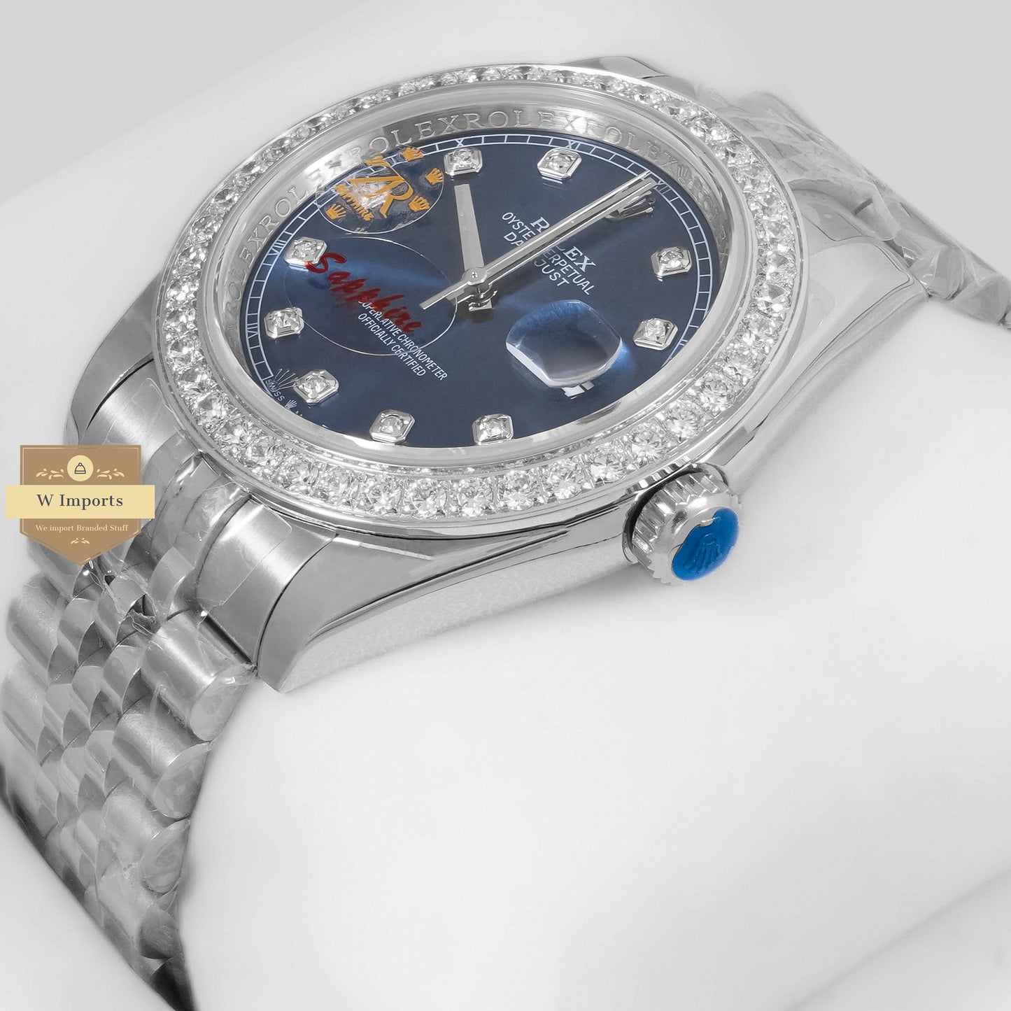 LATEST COLLECTION 41 SILVER WITH BLUE DIAL AND STONE BEZEL ZR FACTORY