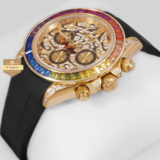 LATEST COLLECTION CHRONOGRAPH 40 YELLOW GOLD CASE WITH RAINBOW STONE BEZEL & DIAL ZR FACTORY