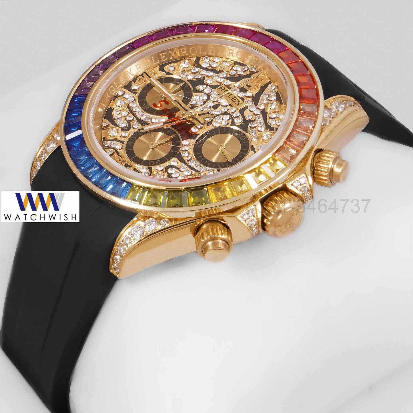 NEW COLLECTION CHRONOGRAPH 40 YELLOW GOLD CASE WITH RAINBOW STONE BEZEL & DIAL ZR FACTORY