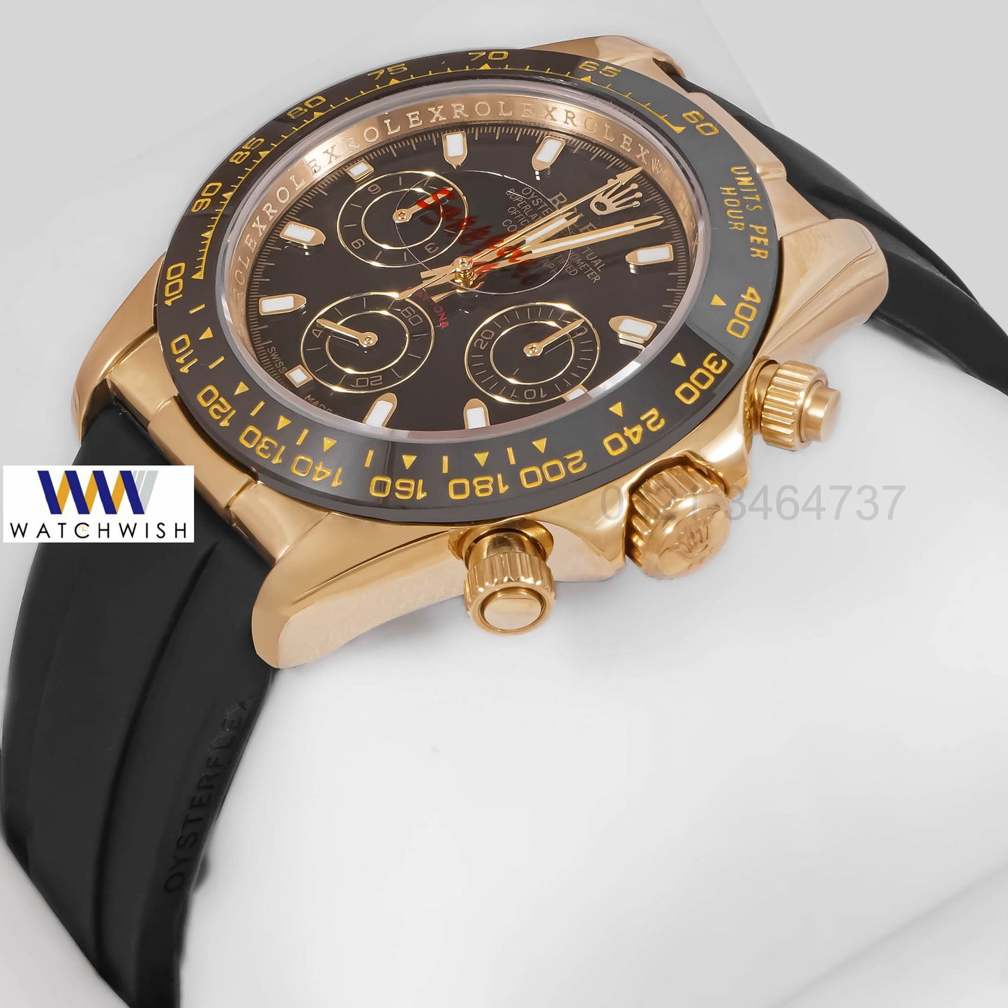 NEW COLLECTION CHRONOGRAPH 40 YELLOW GOLD CASE WITH BLACK DIAL & RUBBER STRAP ZR FACTORY