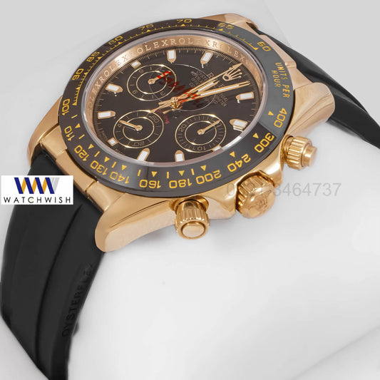 NEW COLLECTION CHRONOGRAPH 40 YELLOW GOLD CASE WITH BLACK DIAL & RUBBER STRAP ZR FACTORY