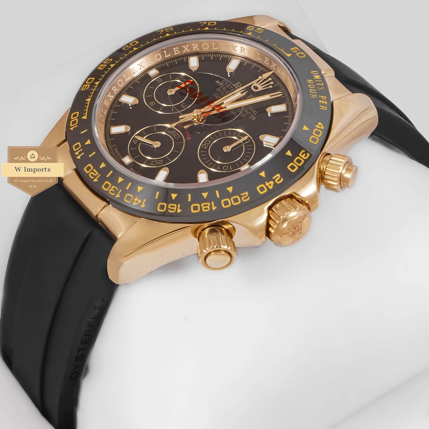 LATEST COLLECTION CHRONOGRAPH 40 YELLOW GOLD CASE WITH BLACK DIAL & RUBBER STRAP ZR FACTORY