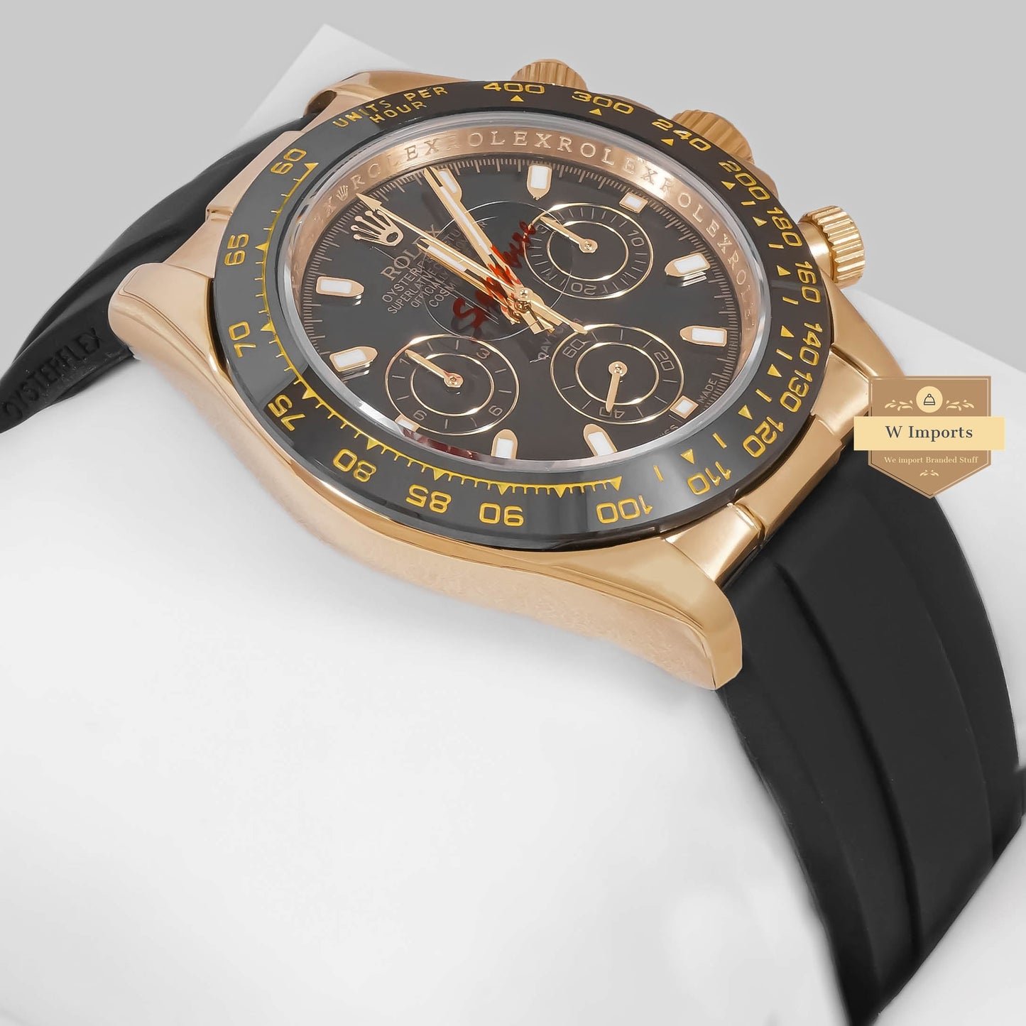 LATEST COLLECTION CHRONOGRAPH 40 YELLOW GOLD CASE WITH BLACK DIAL & RUBBER STRAP ZR FACTORY