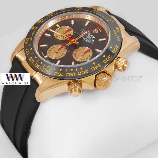 NEW COLLECTION CHRONOGRAPH 40 YELLOW GOLD CASE WITH BLACK DIAL & RUBBER STRAP ZR FACTORY