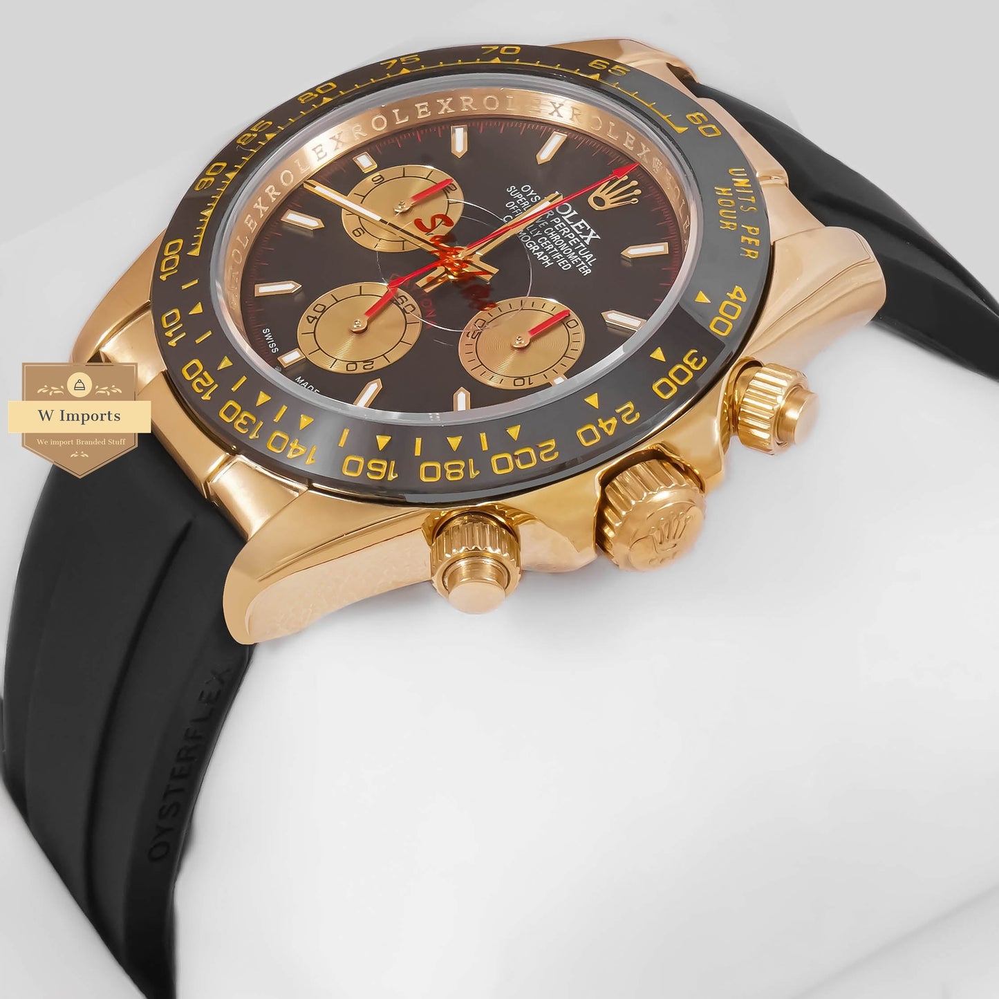 LATEST COLLECTION CHRONOGRAPH 40 YELLOW GOLD CASE WITH BLACK DIAL & RUBBER STRAP ZR FACTORY