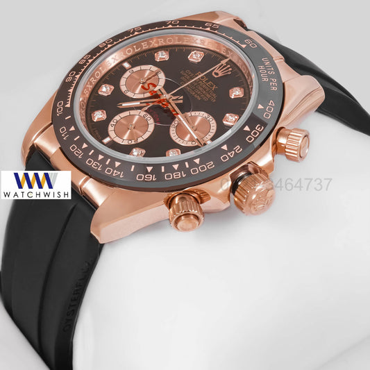 NEW COLLECTION CHRONOGRAPH 40 ROSE GOLD CASE WITH BLACK DIAL & RUBBER STRAP ZR FACTORY