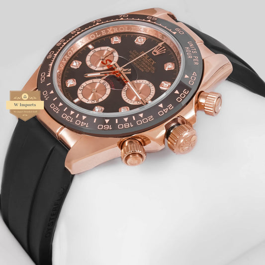 LATEST COLLECTION CHRONOGRAPH 40 ROSE GOLD CASE WITH BLACK DIAL & RUBBER STRAP ZR FACTORY