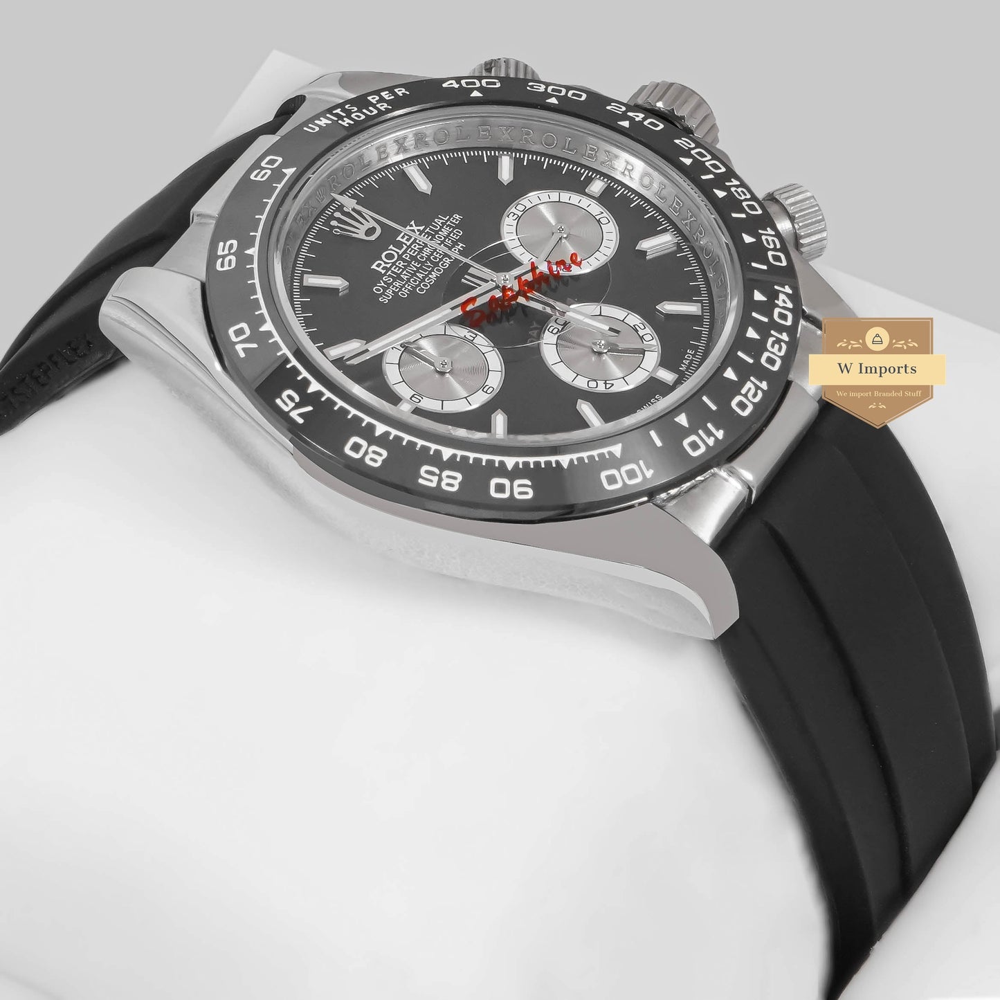 LATEST COLLECTION CHRONOGRAPH 40 SILVER CASE WITH BLACK BEZEL & DIAL RUBBER STRAP ZR FACTORY